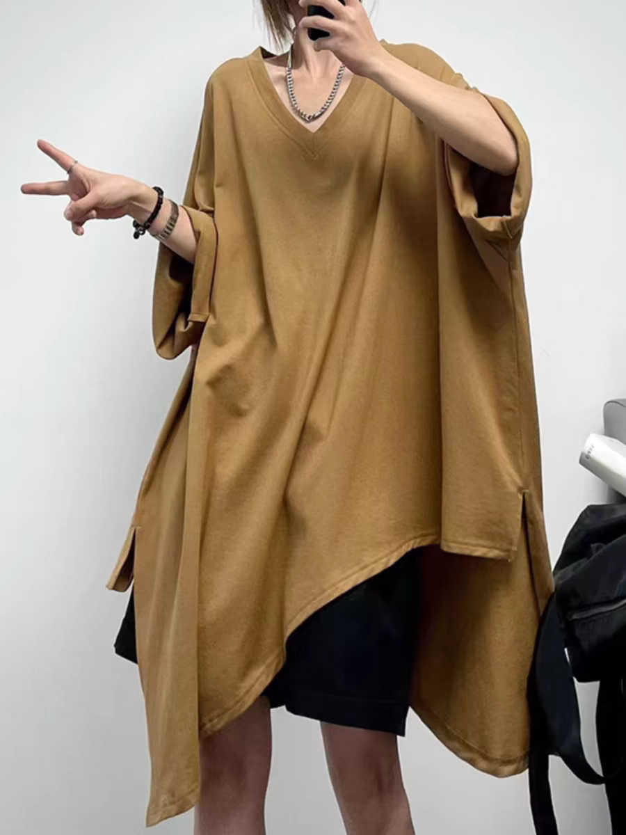 Asymmetrical drop-shoulder oversized T-shirt