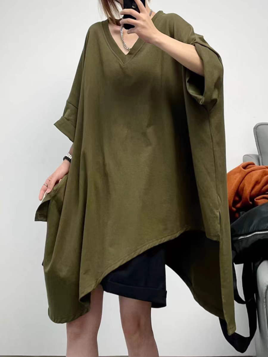 Asymmetrical drop-shoulder oversized T-shirt