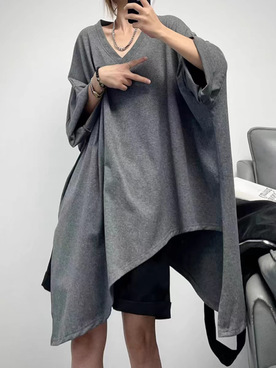 Asymmetrical drop-shoulder oversized T-shirt