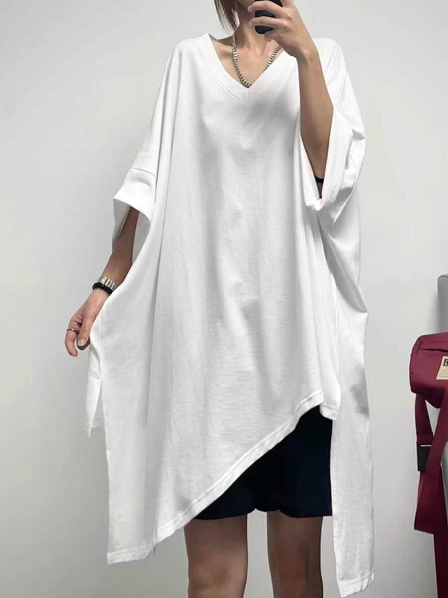 Asymmetrical drop-shoulder oversized T-shirt